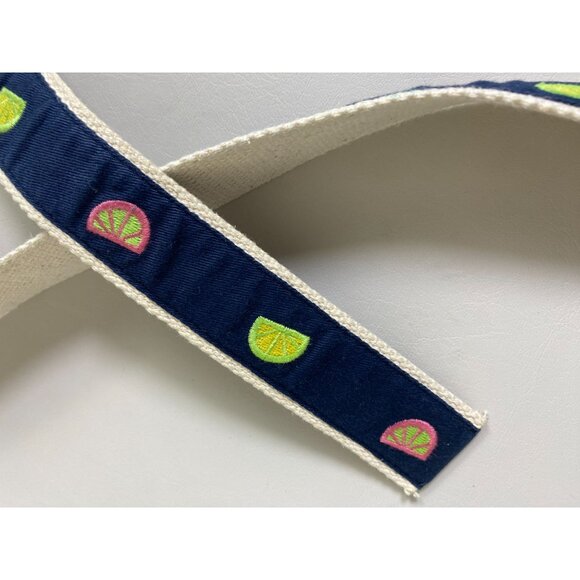 J. Crew Navy Cream Novelty Lime Orange Belt size Medium Large Cotton D Ring - Picture 10 of 12